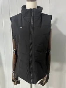 Black stand collar quilted vest sleeveless puffer jacket winter casual outerwear for women