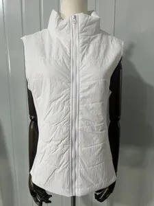 Women's white stand-up collar padded vest winter lightweight sleeveless warm outerwear.