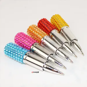 Creative rhinestone lipstick ballpoint pen, cute student gift stationery, colorful 5-pack set.