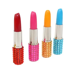 Cute rhinestone lipstick shaped ballpoint pen set, creative student stationery gift image.