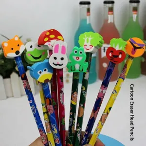 Cute cartoon eraser top pencils creative student stationery writing supplies colourful set