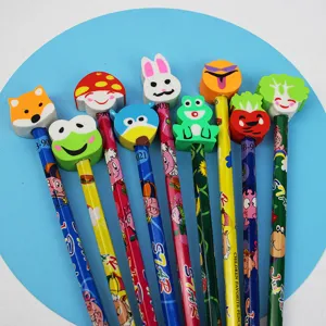 Cute cartoon animal eraser pencils set for kids school supplies student stationery detail