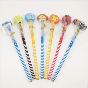 Cartoon animal eraser pencils with cute funny toppers, HB writing stationery for students.