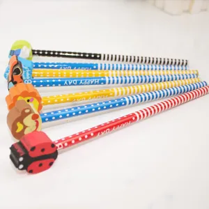 Cute cartoon animal eraser pencil set for students, creative writing stationery and fun gifts.