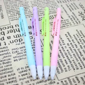 Detail view of 2.0mm mechanical pencils in four pastel colors, smooth writing for students.