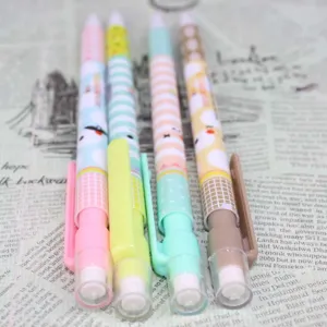 Cute cartoon mechanical pencils with eraser, 0.7mm student writing stationery detail view.
