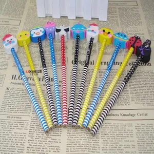 Cute cartoon animal eraser pencils, creative wooden HB pencils for students and gifts.