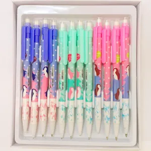 Cute cartoon mechanical pencils set, 0.7mm student writing stationery with eraser.
