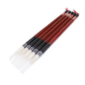 Traditional Chinese calligraphy brush set with wooden handles and clear protective caps.