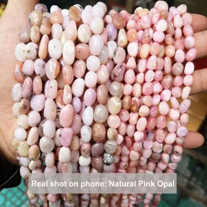 Macro view of natural irregular pink opal loose beads for DIY jewelry making and crafts