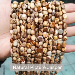 Detail view of natural picture jasper irregular stone beads for DIY jewelry making