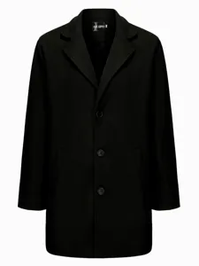 Vue détaillée d'un manteau en laine noir classique pour hommes de longueur moyenne.