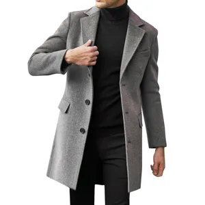 Élégant Manteau en Laine Classique Style Britannique Homme Manches Longues Gris