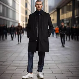 Men's Minimalist Mid-length Windbreaker Jacket Polyester Solid Color Lapel Zipper Outerwear Casual Business Commuter Coat For Spring Autumn