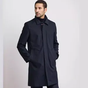 Men's solid color mid-length trench coat, classic lapel casual business commuter outerwear.