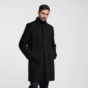 Men's black trench coat mid-length casual overcoat minimalist autumn spring outerwear