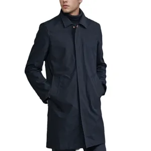 Men's solid color mid-length trench coat autumn casual slim business commute overcoat.