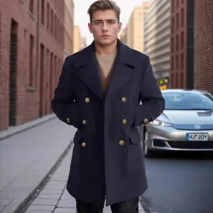 Cappotto da Uomo Media Lunghezza in Lana Stile Britannico Doppiopetto Caldo Invernale Casual Vestibilità Slim