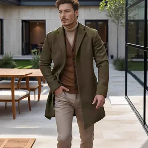 Manteau Homme Mi-Long Style Britannique Trench-Coat Casual À Boutonnage Simple Hiver Chaud Polyester Coupe-Vent Top Homme