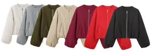 Veste bomber courte zippée pour femme en plusieurs couleurs, vêtement léger et casual.