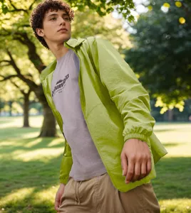 Men's neon green hooded sun protection jacket casual sportswear outdoor details