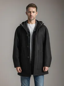 Manteau en laine à capuche pour homme hiver unie manche raglan veste décontractée.