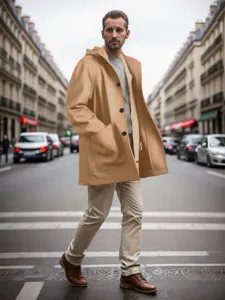 Manteau en laine à capuche pour homme uni veste d'hiver décontractée avec grandes poches