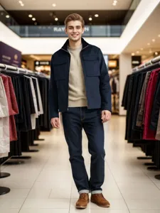 Chaqueta de trabajo casual con solapa para hombre abrigo liso con cremallera y bolsillos.