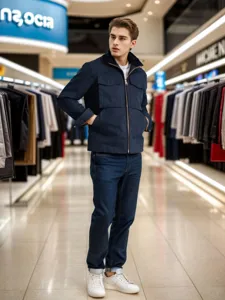 Chaqueta de trabajo casual para hombre en azul oscuro liso, prenda exterior elegante.