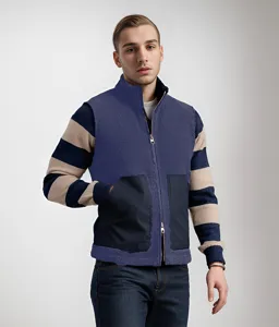 Detailed view of men's fleece vest featuring large utility pockets and secure front zipper closure.