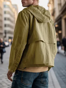 Men casual hooded windbreaker jacket lightweight solid color outdoor spring autumn fashion coat