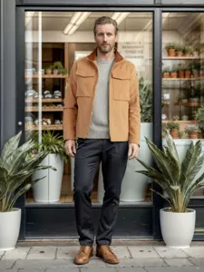 Chaqueta de trabajo casual para hombre color sólido abrigo exterior elegante ropa.