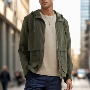 Men's Solid Color Hooded Sun Protection Jacket Casual Spring Summer Outdoor Windbreaker
