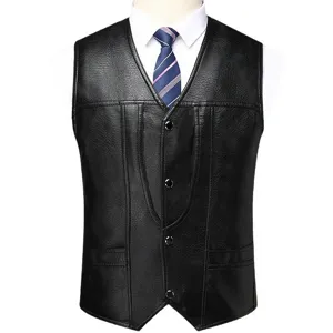Men's PU Leather Vest Vintage V-Neck Waistcoat Casual Business Outwear Jacket Top