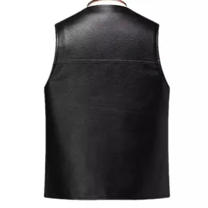Men's black PU leather vest back view, stylish casual autumn waistcoat for urban fashion apparel.