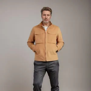 Chaqueta Cargo Casual para Hombre Cuello de Solapa Multi Bolsillo Trabajo Ropa de Abrigo Clásico Color Sólido Cremallera Top Cortavientos Abrigo para Otoño
