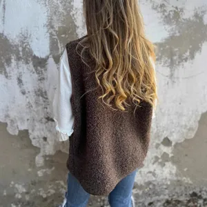 Automne hiver gilet polaire femme sans manches veste chaude mode vetement tendance chic top