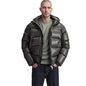 Men's Winter Hooded Puffer Jacket Casual Shiny Down Coat Warm Outerwear for Men Outdoor