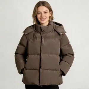 Femme manteau matelassé à capuche couleur unie veste hiver chaude marron vêtements d'extérieur