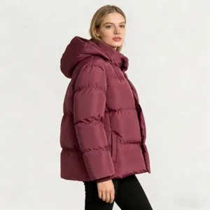 Femme hiver couleur unie capuche ample doudoune manteau chaud mode décontracté