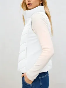 Women winter casual stand up collar puffer vest warm sleeveless quilted outerwear