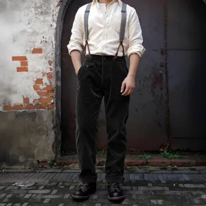 Men's retro corduroy casual trousers straight leg vintage style trousers for daily wear.