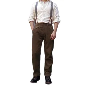 Men's Vintage Casual Trousers Retro Brown Pants Business Suit Bottoms Regular Fit
