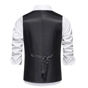 Men's black formal suit vest slim fit business casual waistcoat with adjustable back strap.