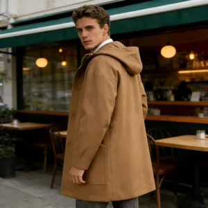 Manteau d'hiver à capuche en mélange de laine pour homme veste décontractée chic