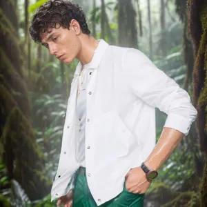 Heren effen casual witte jas shirt, stilvolle buitenkleding voor lente en herfst seizoenen.