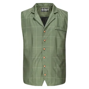 Men's green plaid slim fit waistcoat vest with single-breasted buttons and notch lapel