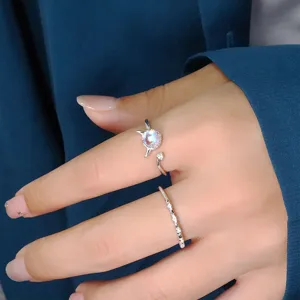 Korean Creative Little Devil Open Ring For Women Synthetic Moonstone Zirconia Adjustable Finger Ring Sweet Jewelry Gift