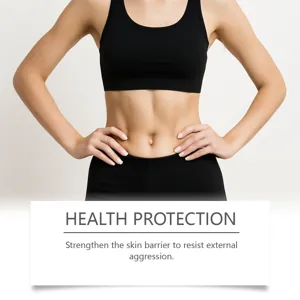 Fitness body core detail shot showcasing toned waistline and comfortable sportswear in studio.