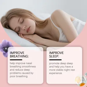 Herbal sleep patches detail showing benefits for improved nasal breathing and deep sleep